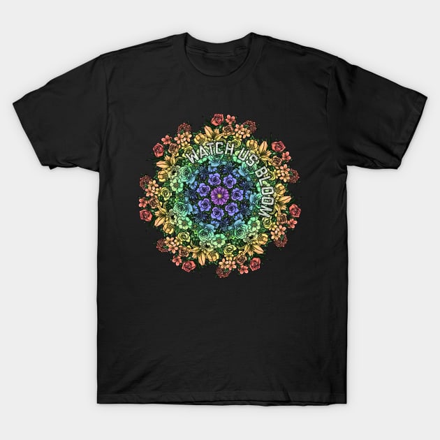 Watch Us Bloom Flower Mandala Rainbow T-Shirt by Art by Veya